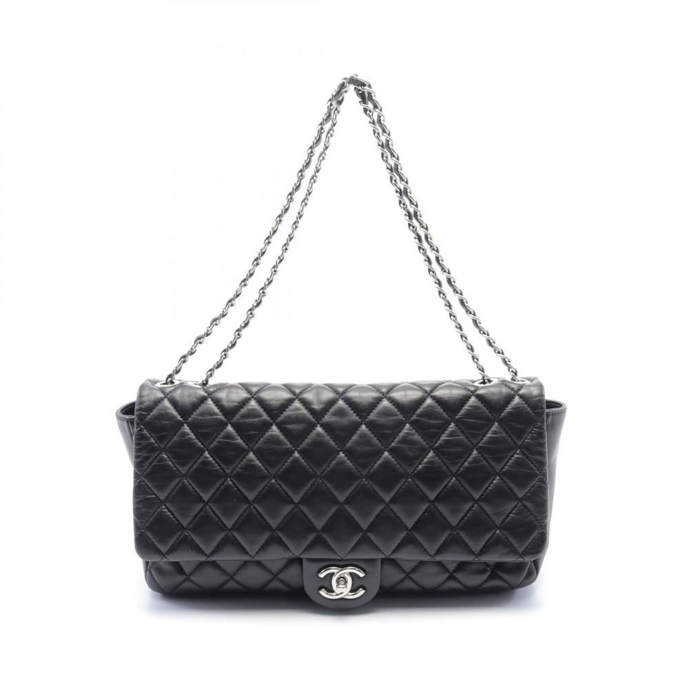 CHANEL Big Matelasse Shoulder Bag Leather Black